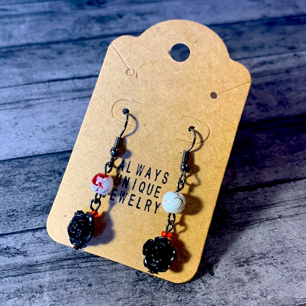 Dangling Black rose earrings